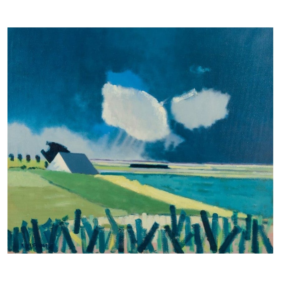 K. Westerberg alias Knud Horup. Oil on canvas. Summer landscape. 1970s. For Sale