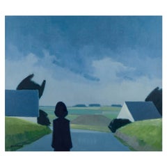 K. Westerberg alias Knud Horup. Oil on canvas. Landscape with figure on road.