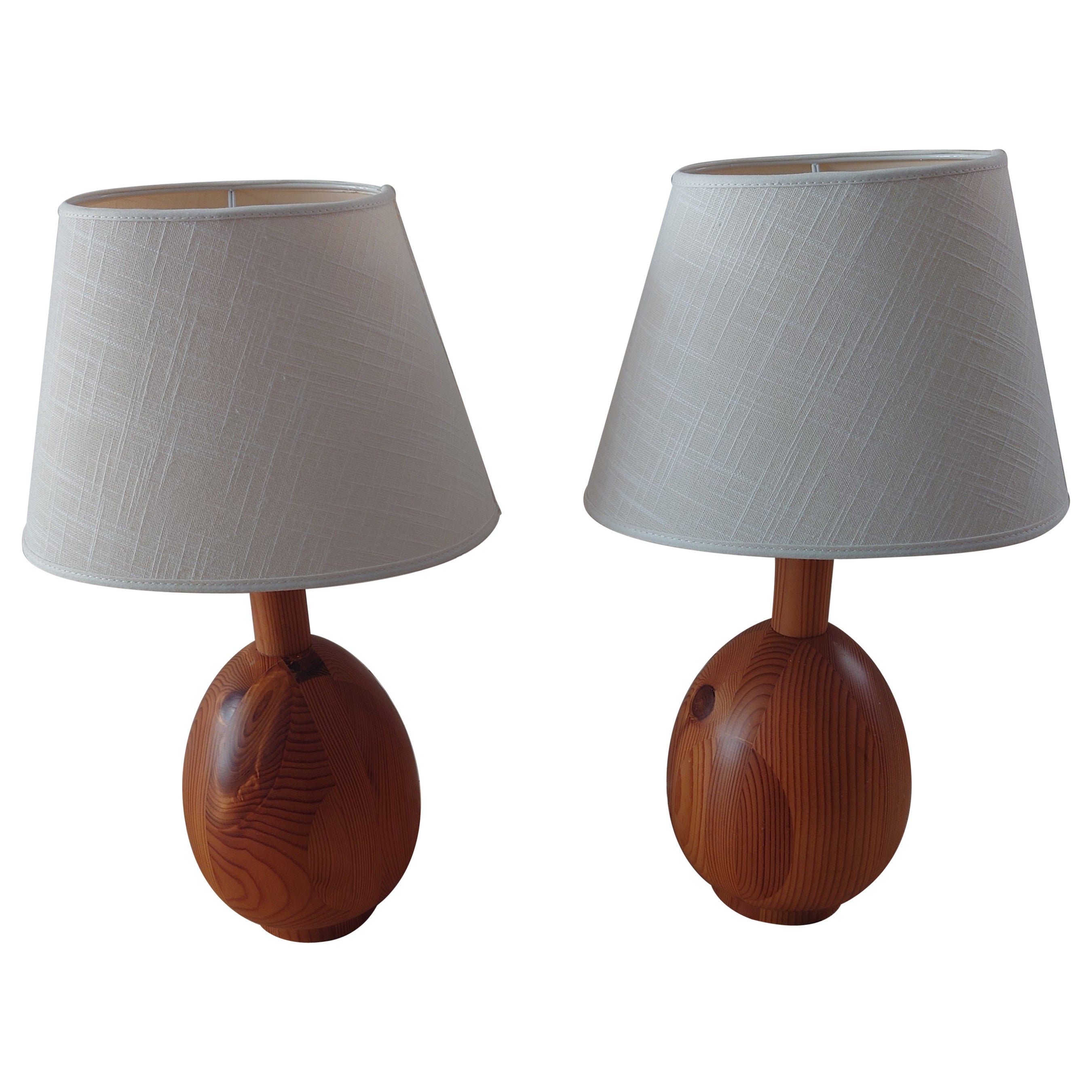 A pair Markslöjd Minimalist Table Lamps, Solid Pine, Kinna, Sweden, c. 1970s For Sale