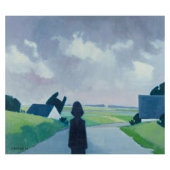 Vintage K. Westerberg alias Knud Horup. Oil / canvas. Landscape with figure on road.