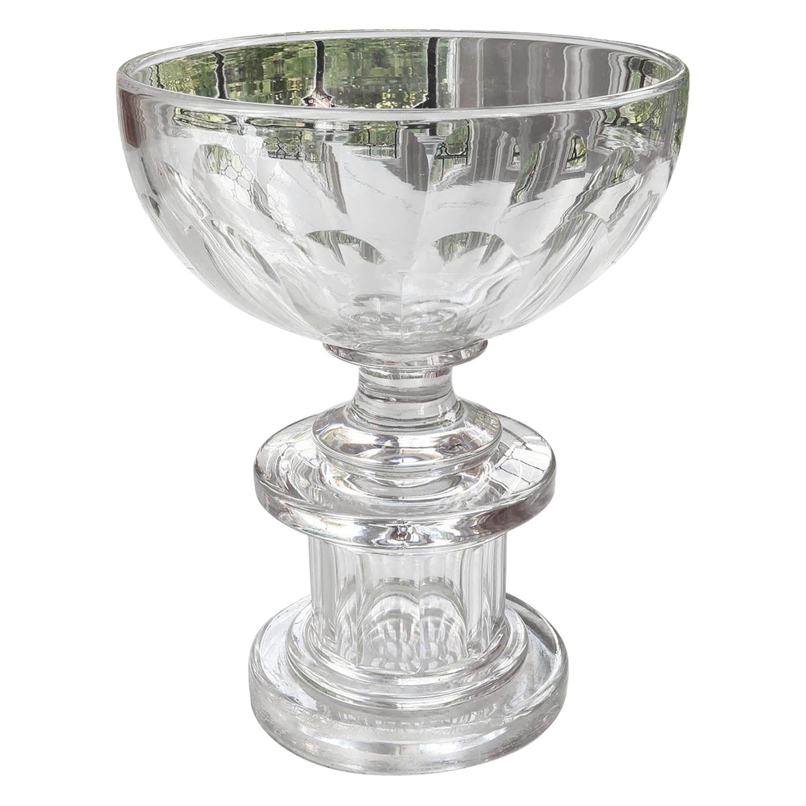  Large Antique Georgian Style Glass Pedestal Bowl, English, 19th Century