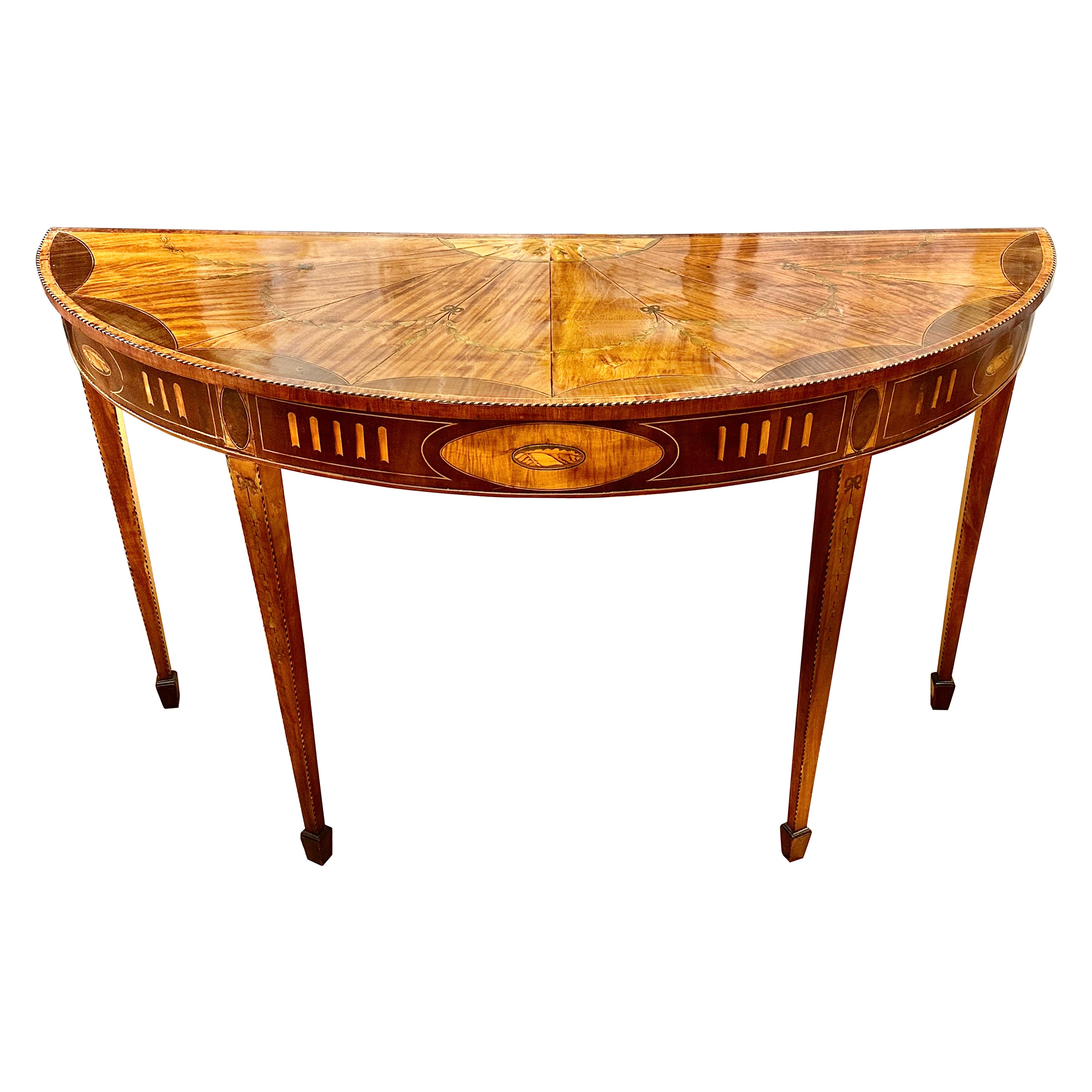 18th Century Satinwood Neoclassical Inlaid Demilune Console Table  For Sale