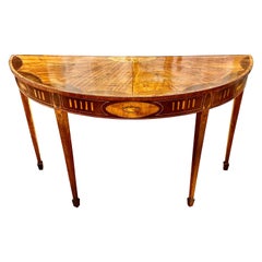 Antique 18th Century Satinwood Neoclassical Inlaid Demilune Console Table 
