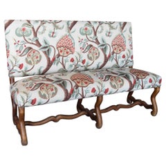 19th Century Wooden Bench with New Floral Upholstery