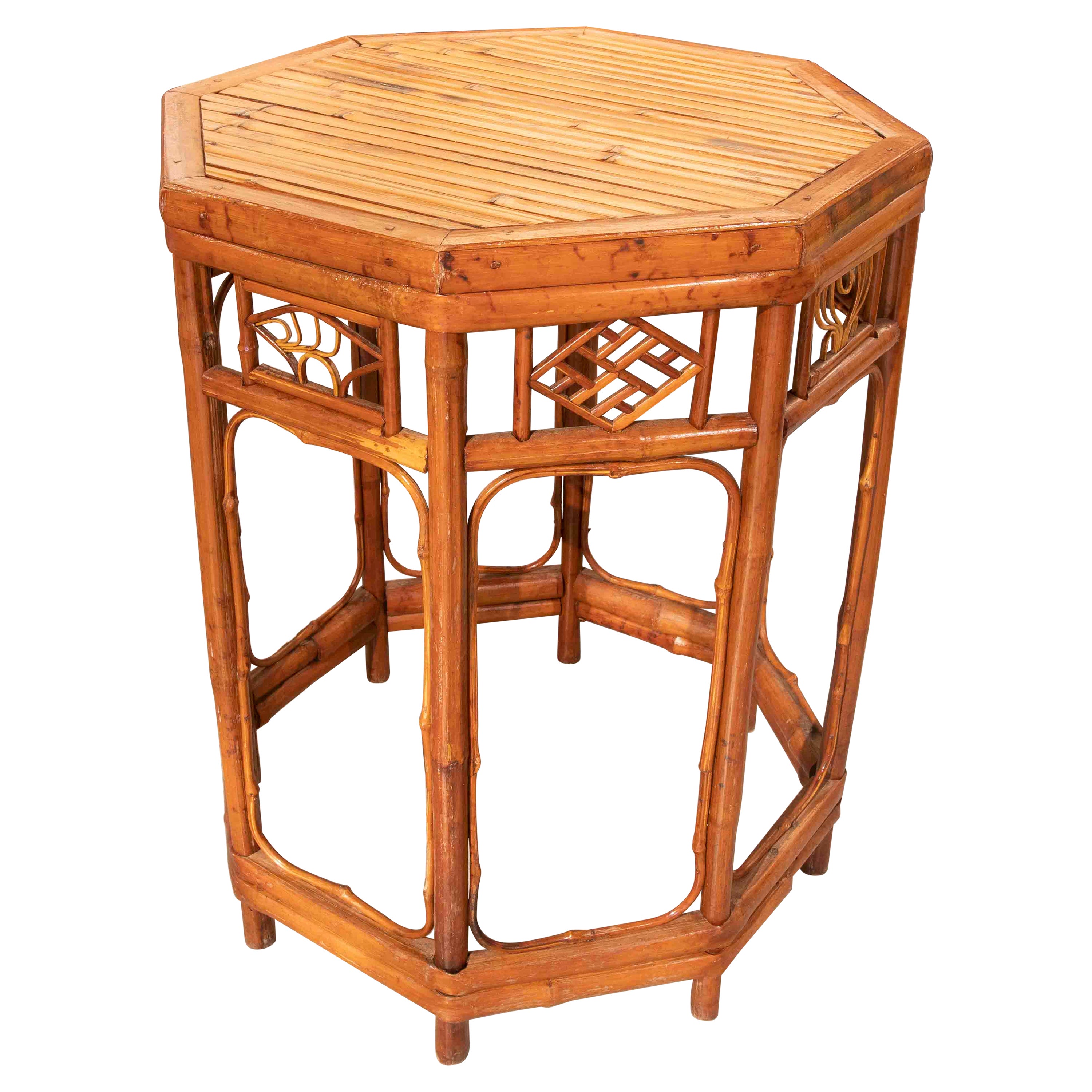19th Century Chinese Bamboo Side Table with Octagonal Shape