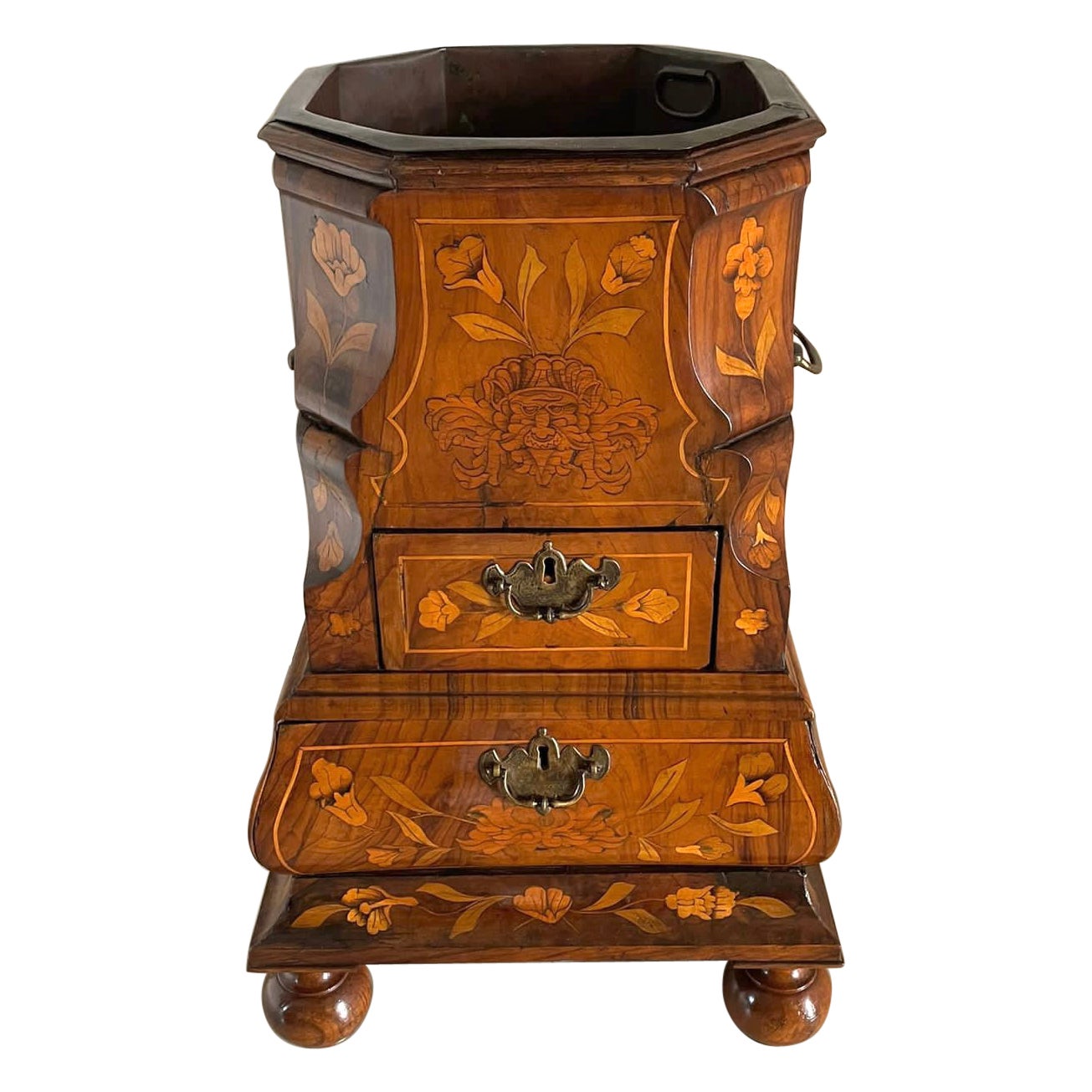 Antique Quality Floral Marquetry Burr Walnut Freestanding Champagne/Wine Cooler For Sale