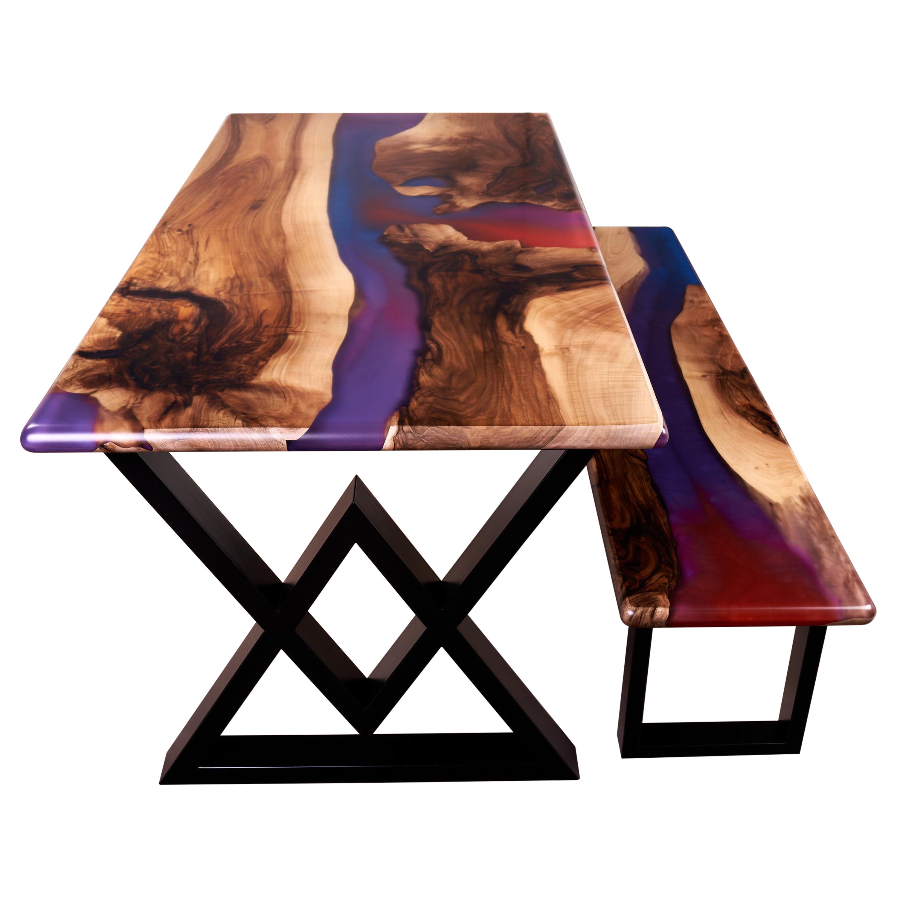 Table de salle à manger rustique en bois style The Modernity Noyer  en vente