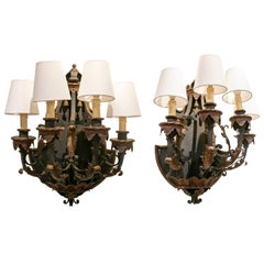 1970s Pair of Iron Sconces with Leaf Decoration 