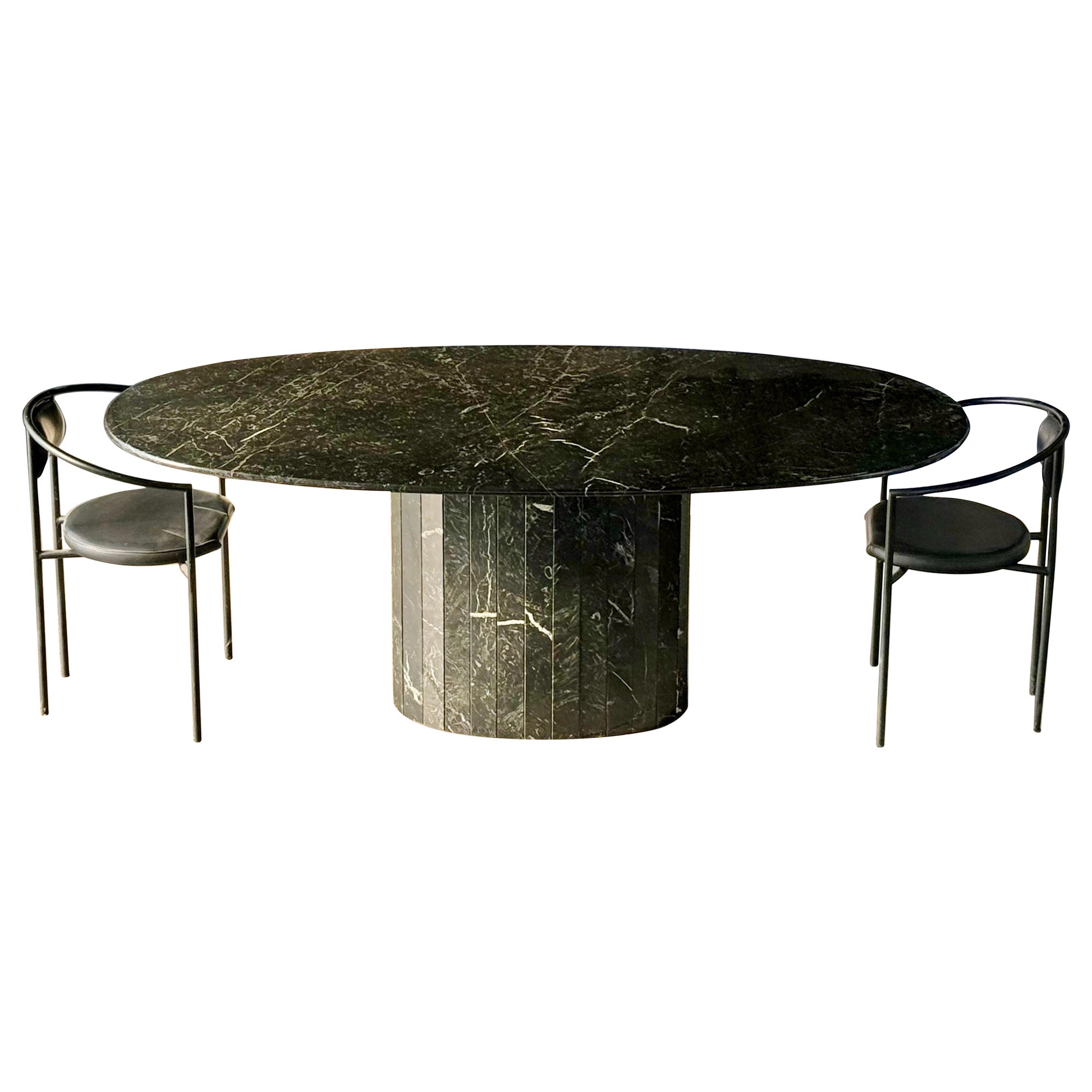 Vintage Nero Marquina Black Oval Marble Dining Table For Sale