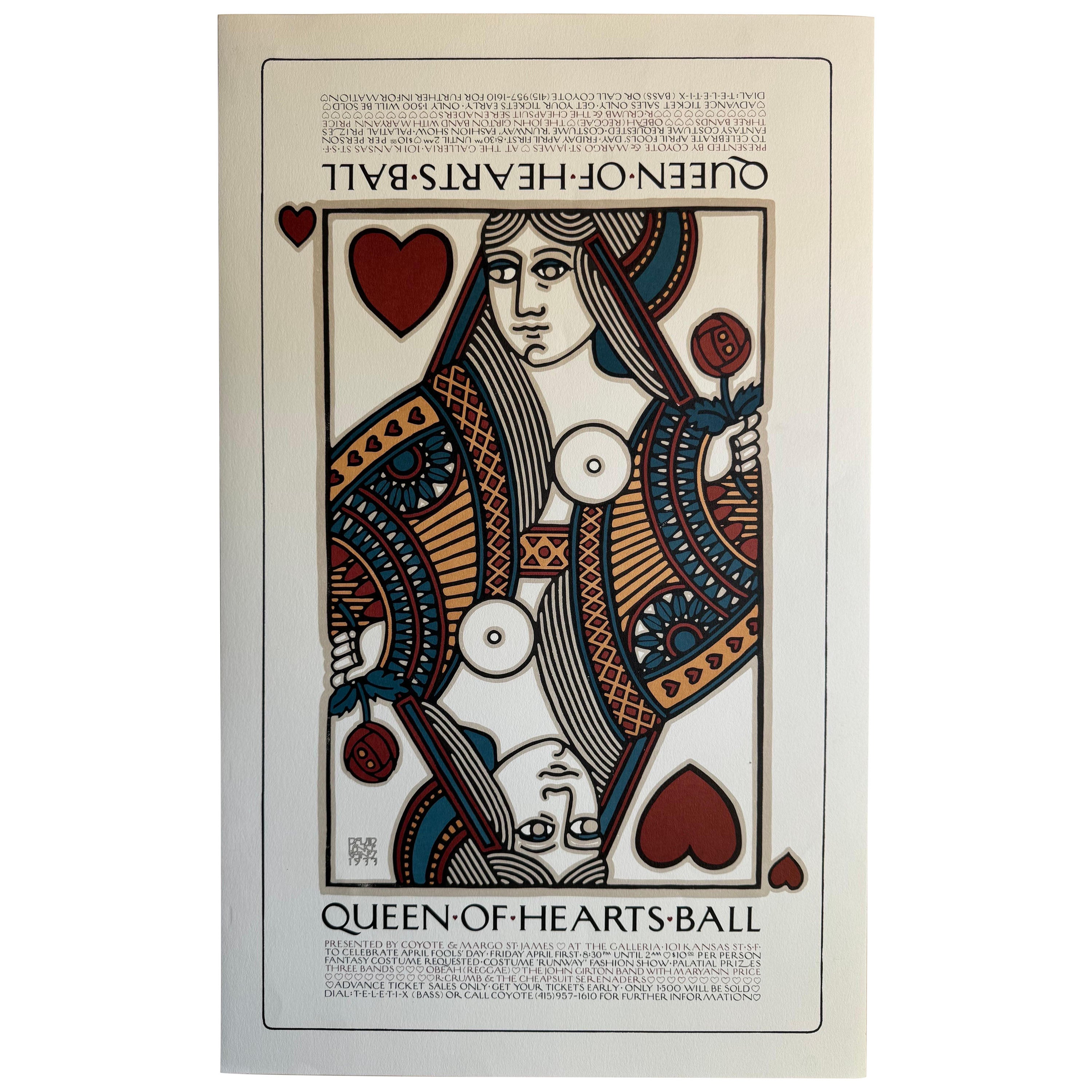 1977 David Lance Goines "Queen Of Hearts Ball" Advertisement Lithograph Print   For Sale