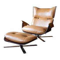 Fauteuil de salon moderne du milieu du siècle avec pouf de Jorge Zalszupin, Brésil, années 1960