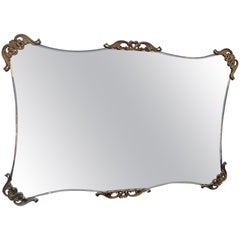 XL 1940s Hollywood Regency Parlor Wall Mirror Rococo Flourished