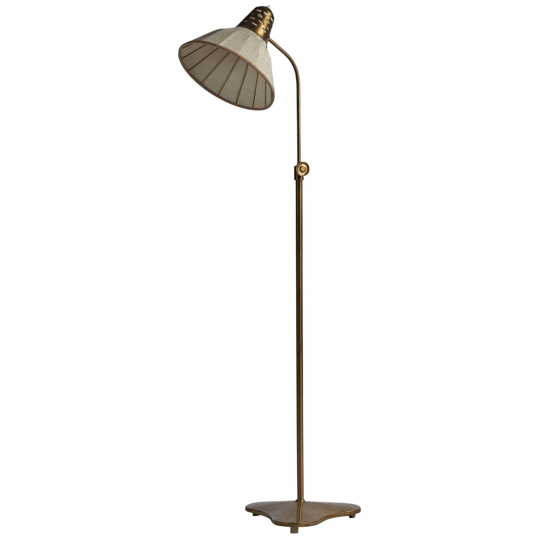Hans Bergström, Floor Lamp, Brass, Fabric, Sweden, 1940s For Sale