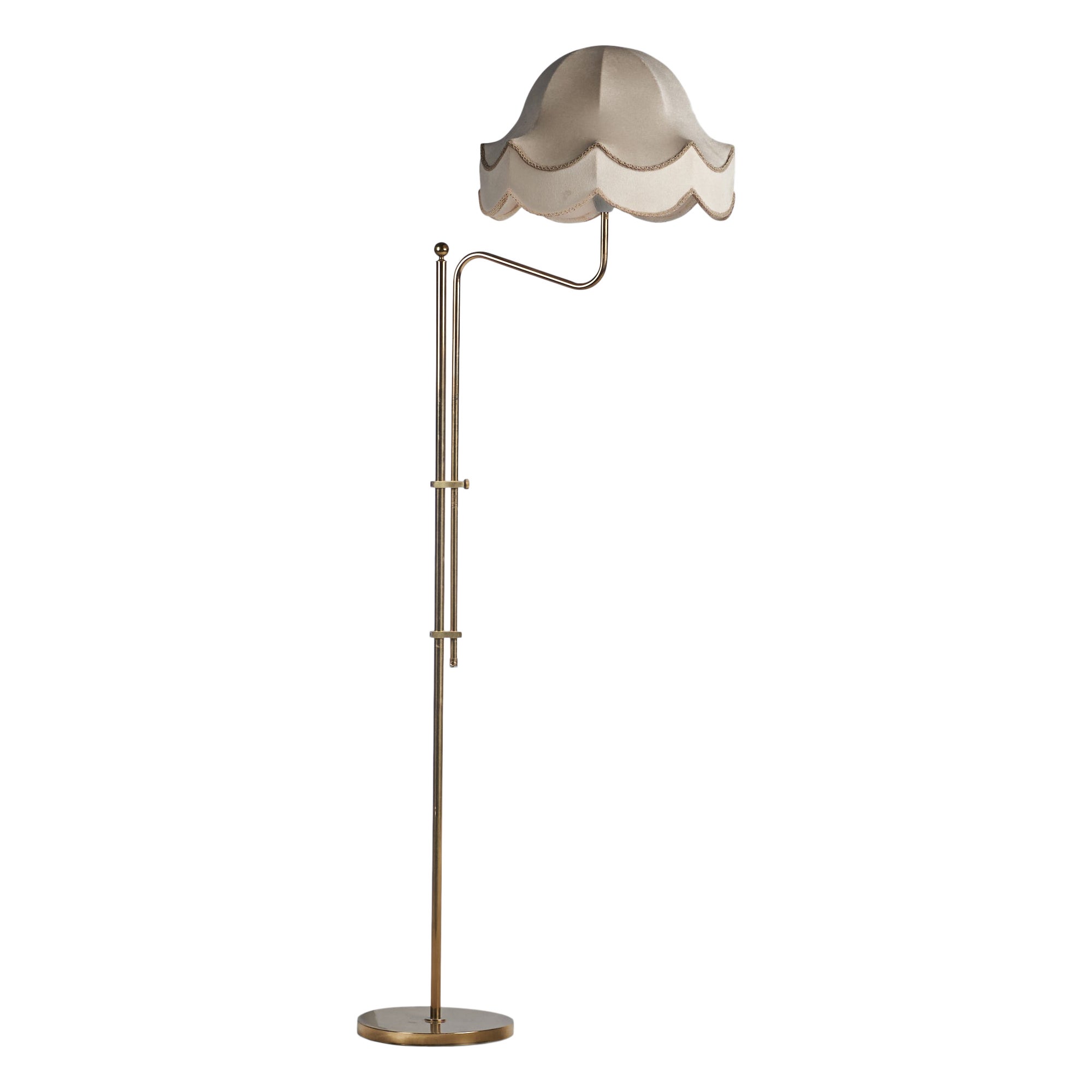 Bergboms, Floor Lamp, Brass, Fabric, Sweden, 1960s