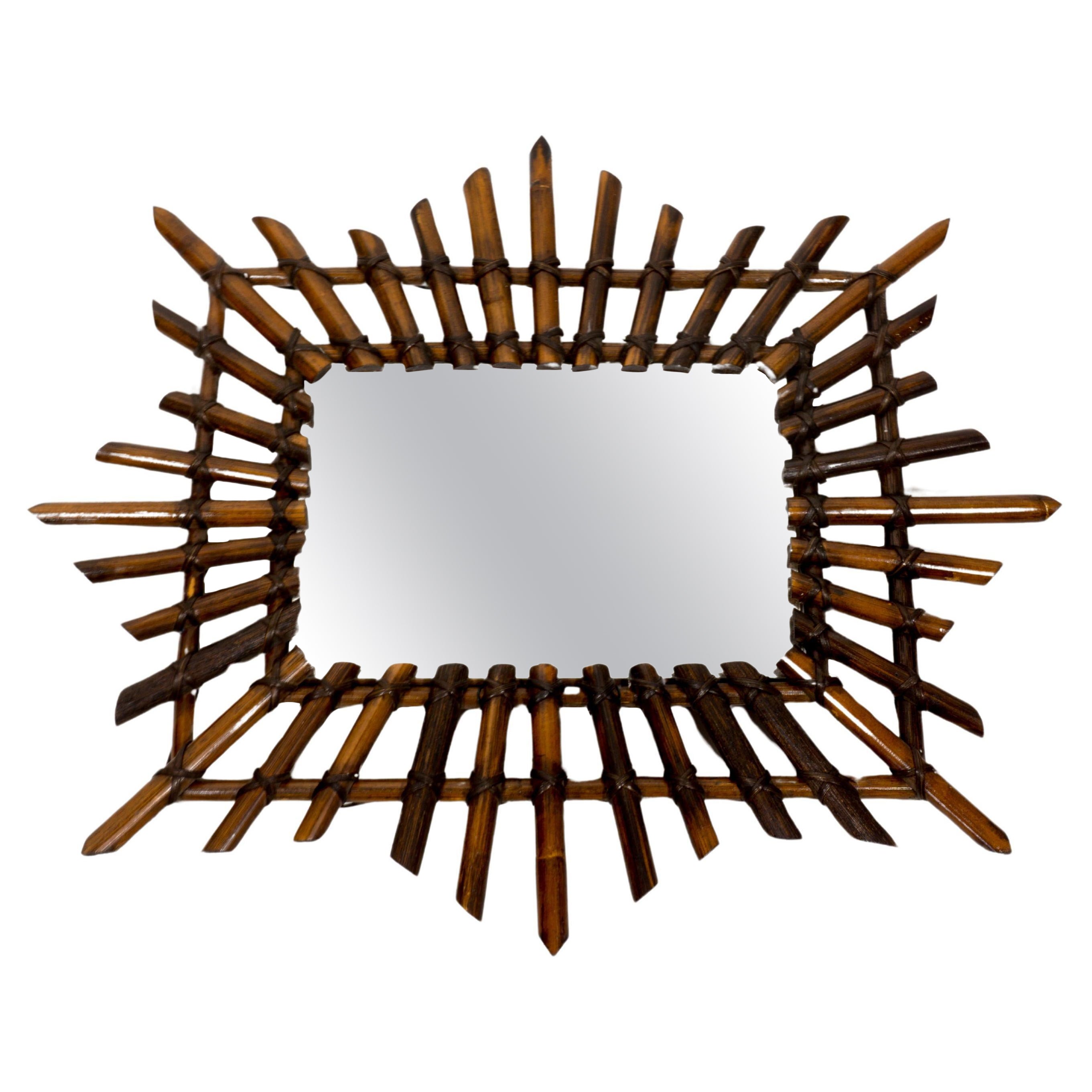  Beautiful 1950s French Italian Mid Century Bamboo Rattan Wall Mirror For Sale