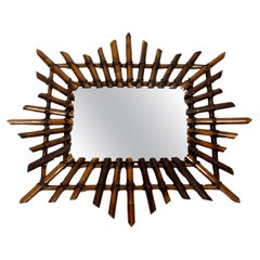  Beautiful 1950s French Italian Mid Century Bamboo Rattan Wall Mirror