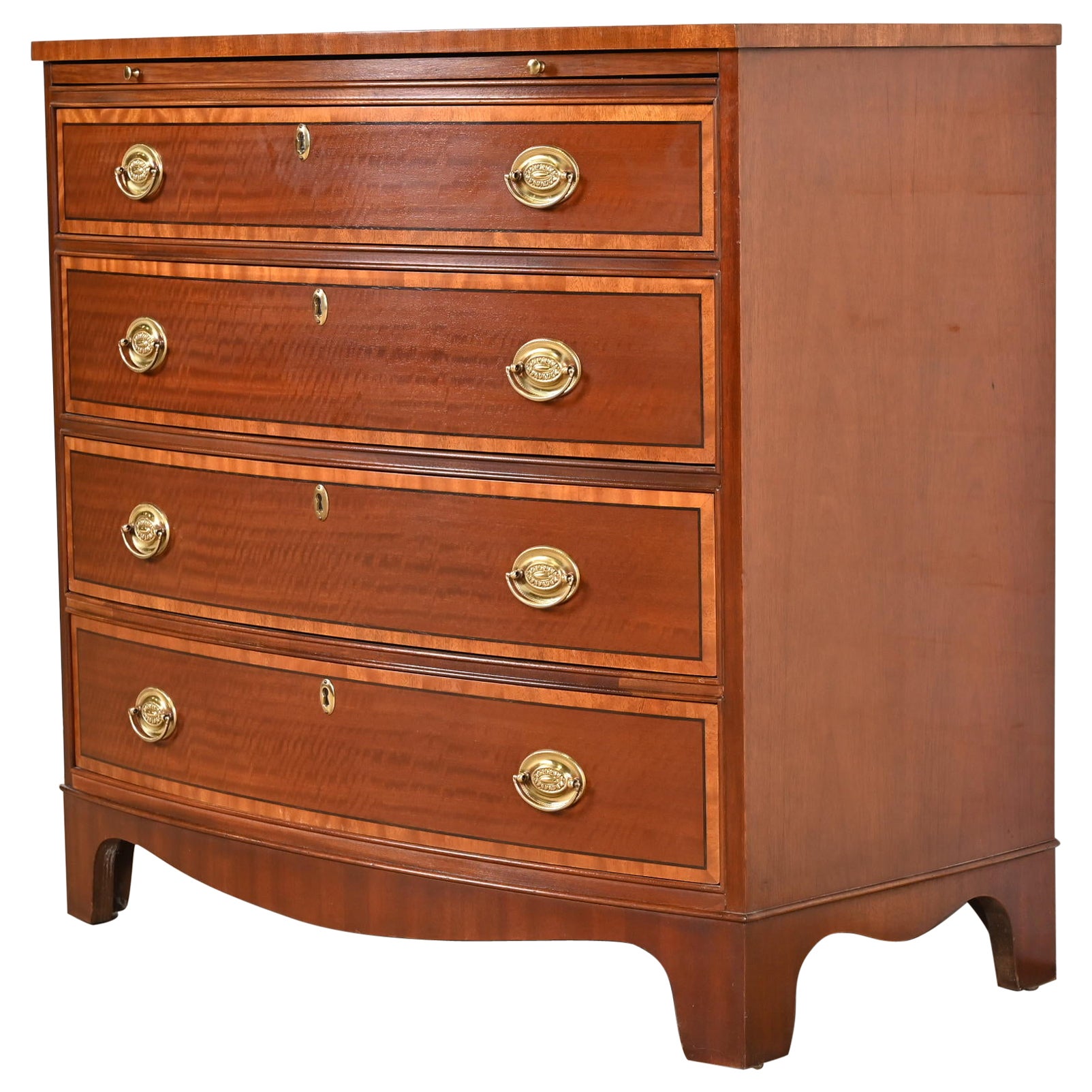 Baker Furniture Georgian Banded Mahogany Bow Front Chest of Drawers