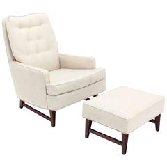 Midcentury Lounge Chair with Ottoman on Walnut Base New Upholstery 3