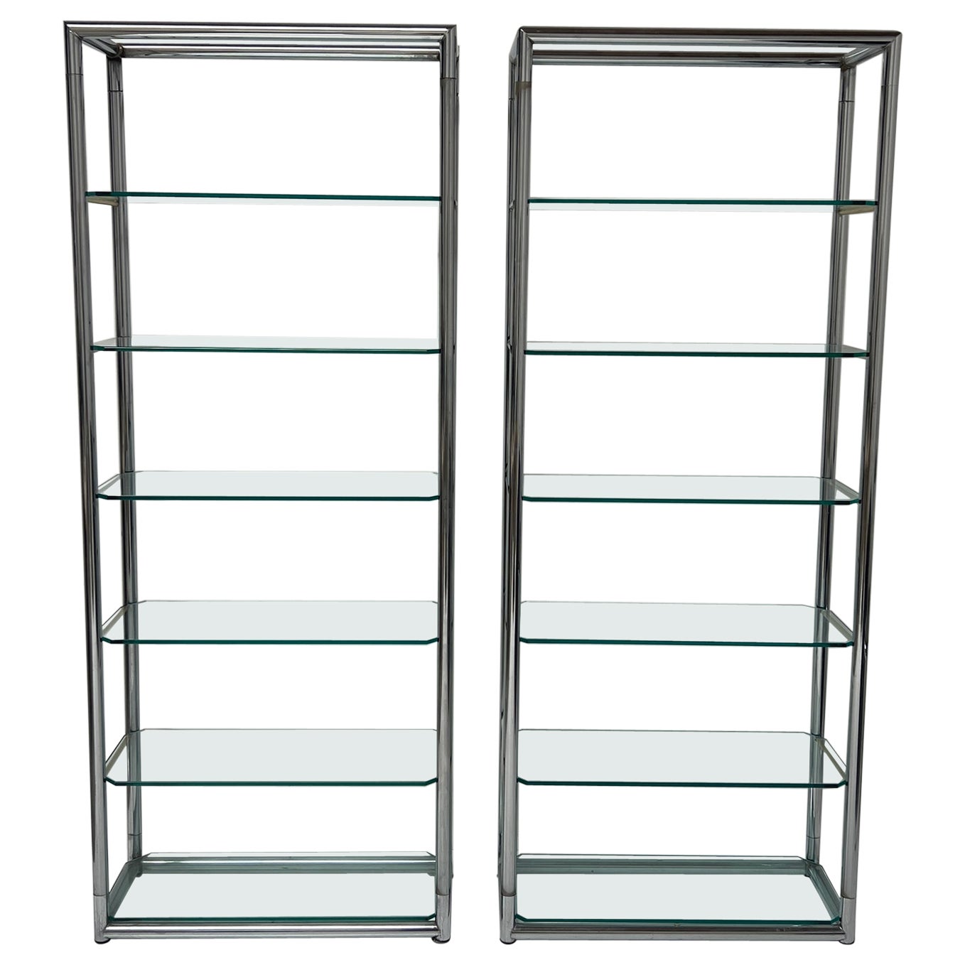 1980s Chrome Etagere Shelving Unit with Glass Shelves  For Sale