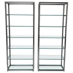 Retro 1980s Chrome Etagere Shelving Unit with Glass Shelves 