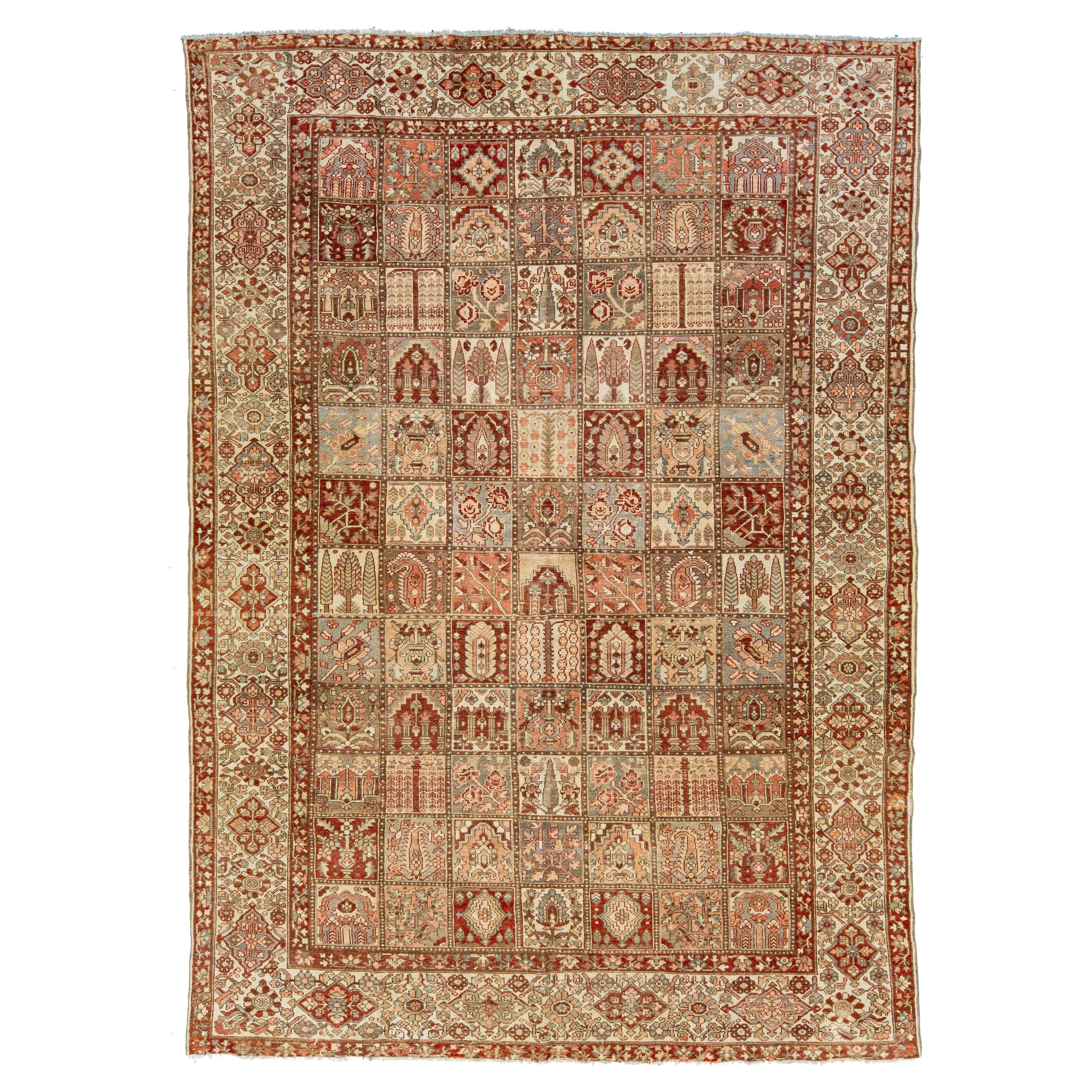 Multicolor Persian Bakhtiari Wool Rug Handcrafted in the 1920s For Sale