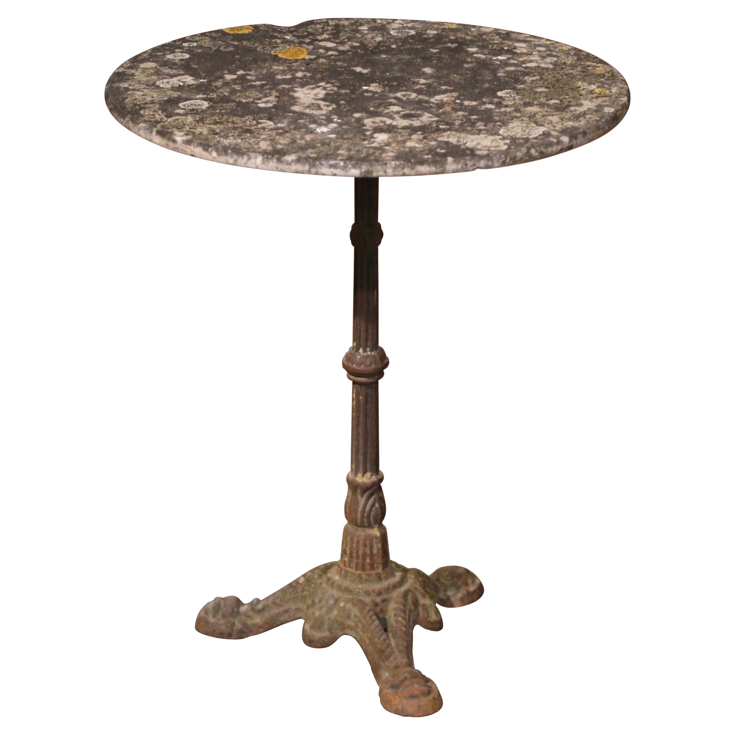 19th Century French Stone Top Iron Bistrot Pedestal Table from Normandy For Sale