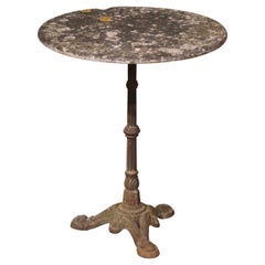 19th Century French Stone Top Iron Bistrot Pedestal Table from Normandy