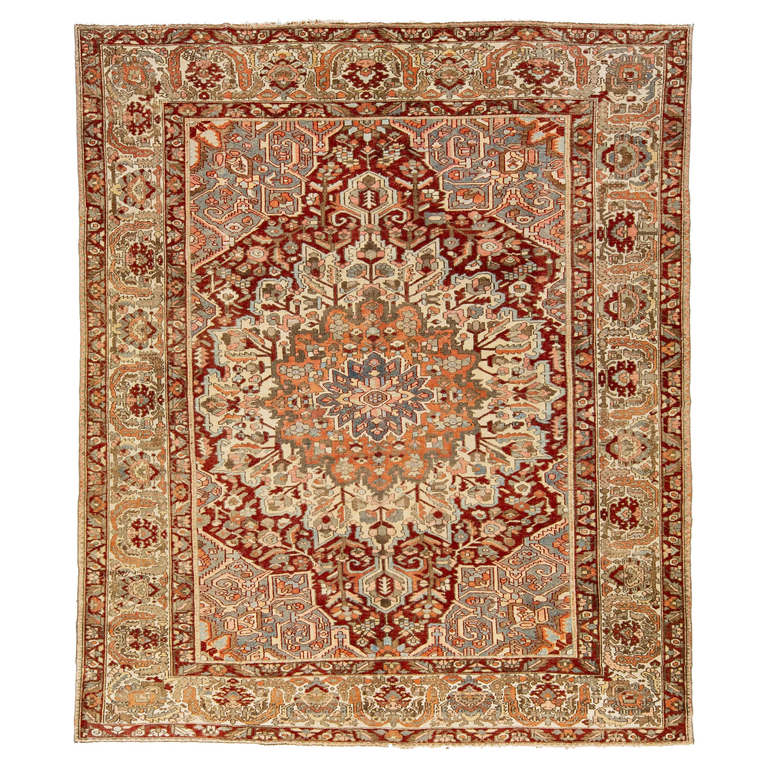1920s Persian Bakhtiari Wool Rug Handknotted With A Multicolor Rosette Motif For Sale