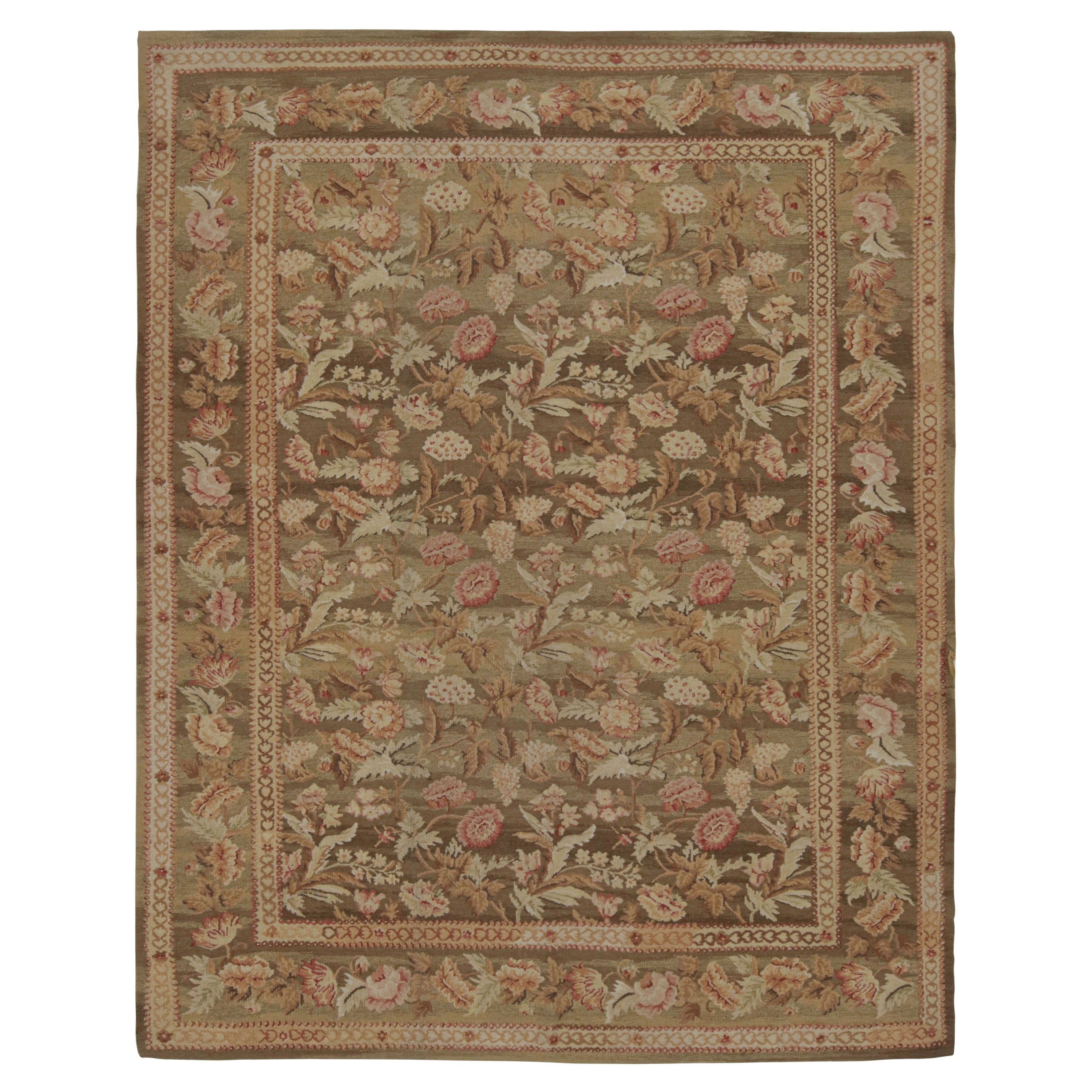 Rug & Kilim’s Aubusson Style Flatweave Rug with Floral Botanical Design For Sale