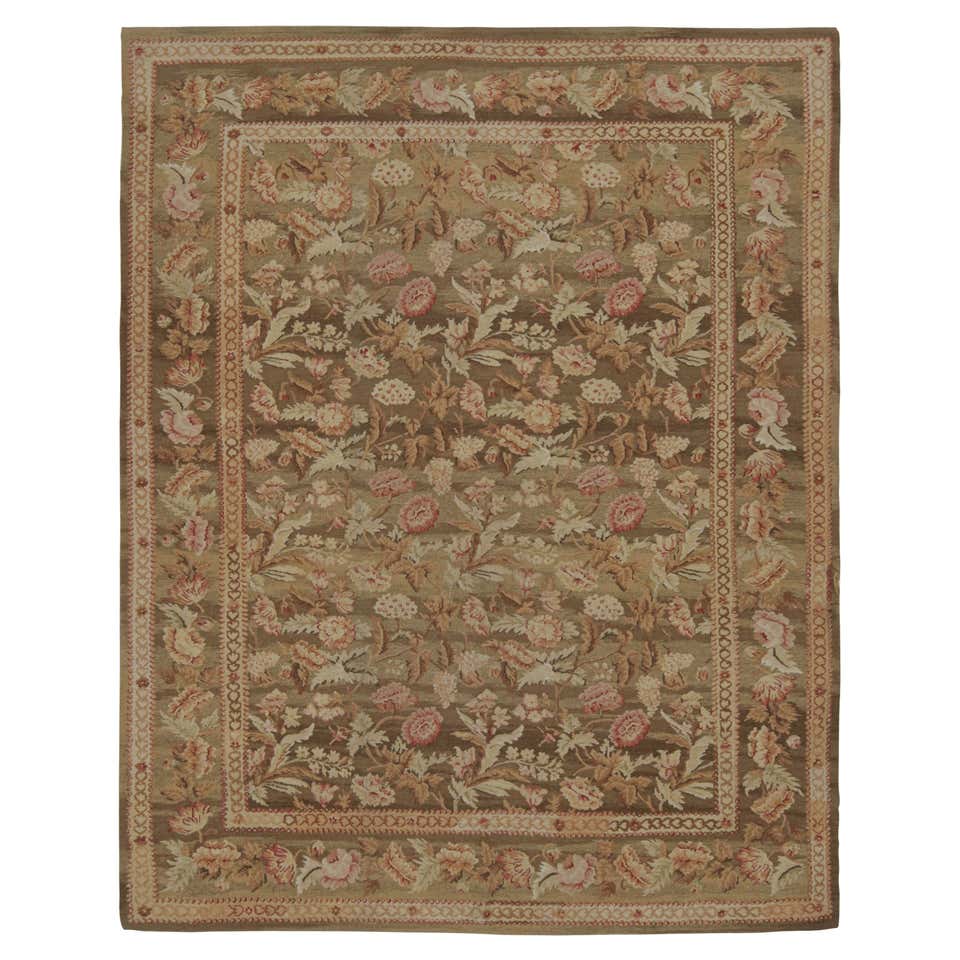 Rug and Kilim’s European Style Flatweave Rug in Brown with Botanicals ...