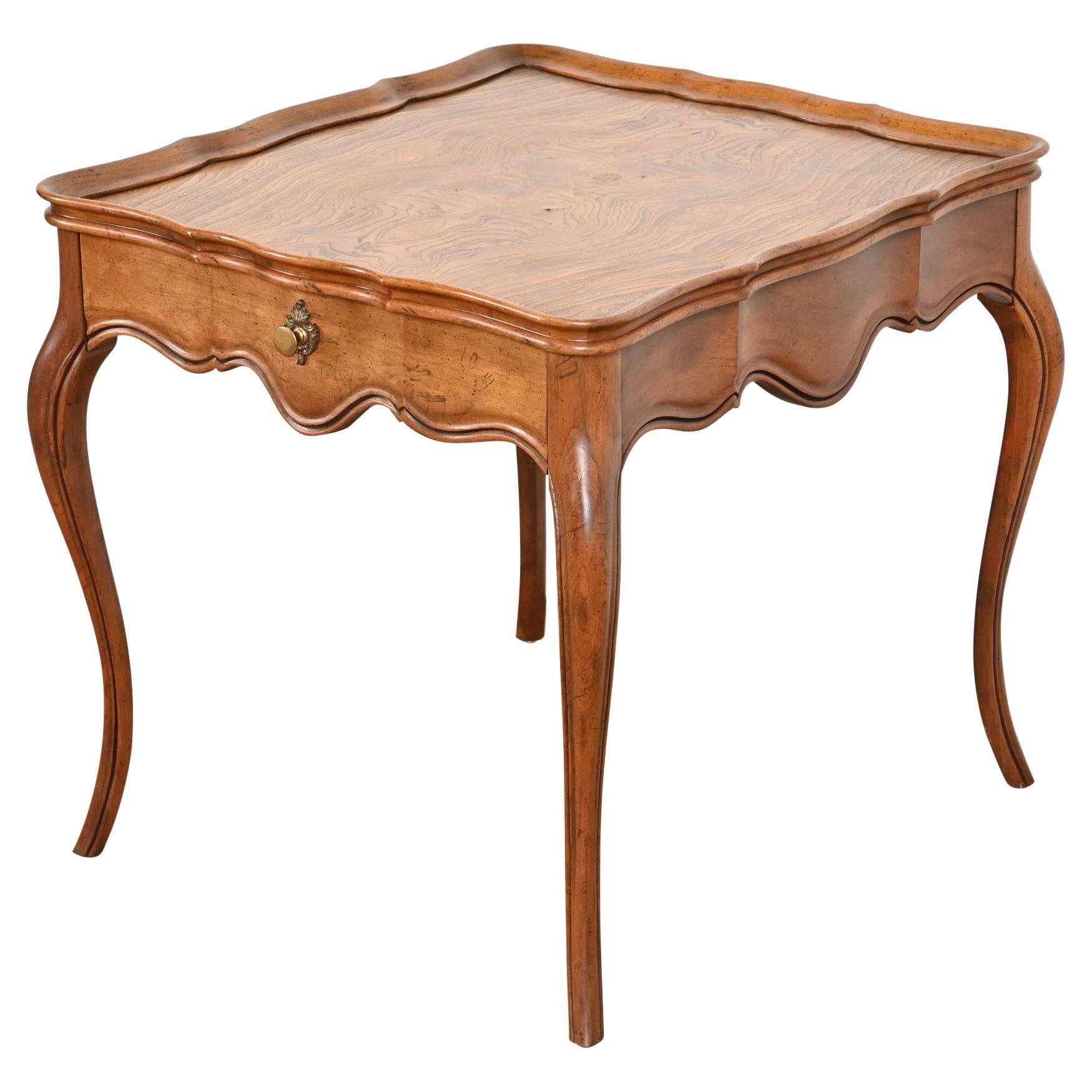 Baker Furniture French Provincial Louis XV Cherry and Burl Wood Tea Table
