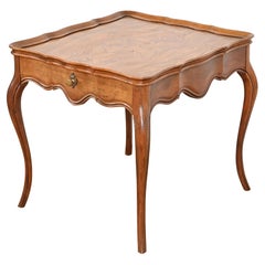 Used Baker Furniture French Provincial Louis XV Cherry and Burl Wood Tea Table