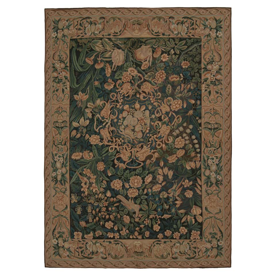 Rug and Kilim’s European Style Flatweave Rug in Brown with Botanicals ...