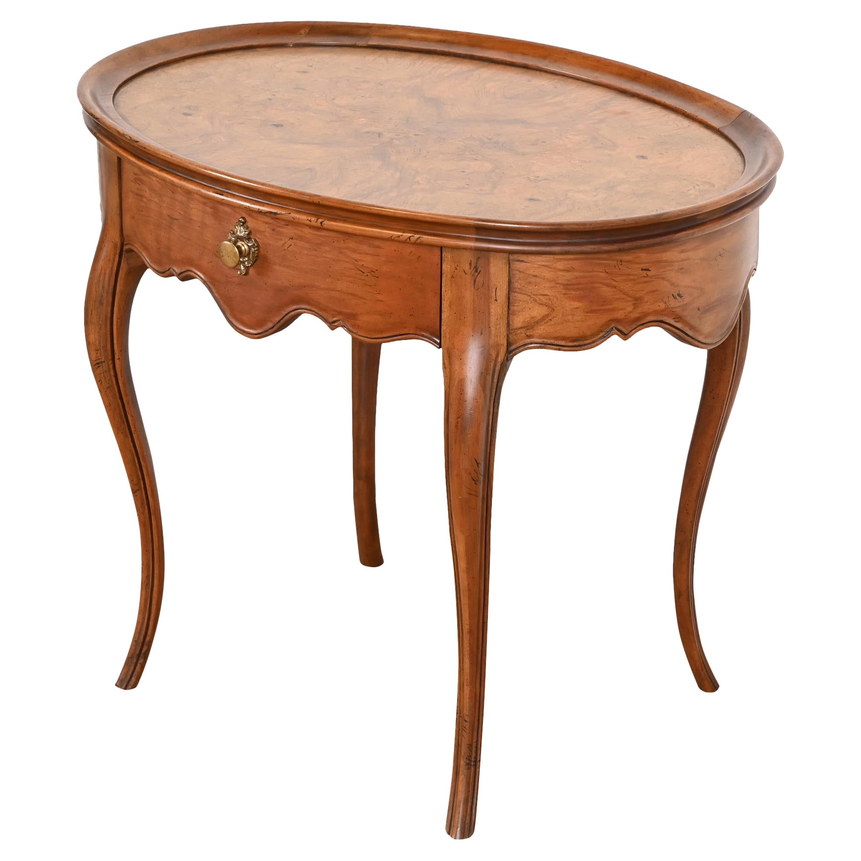 Baker Furniture French Provincial Burled Walnut Side Table or Tea Table For Sale