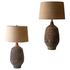 Pair of textured Sculptural lamps designed by Lee Rosen for Design Technics