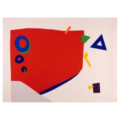 Vintage Daniel Gelakoska Red Bowl w Shapes Contemporary Serigraph on Paper Embossed Seal