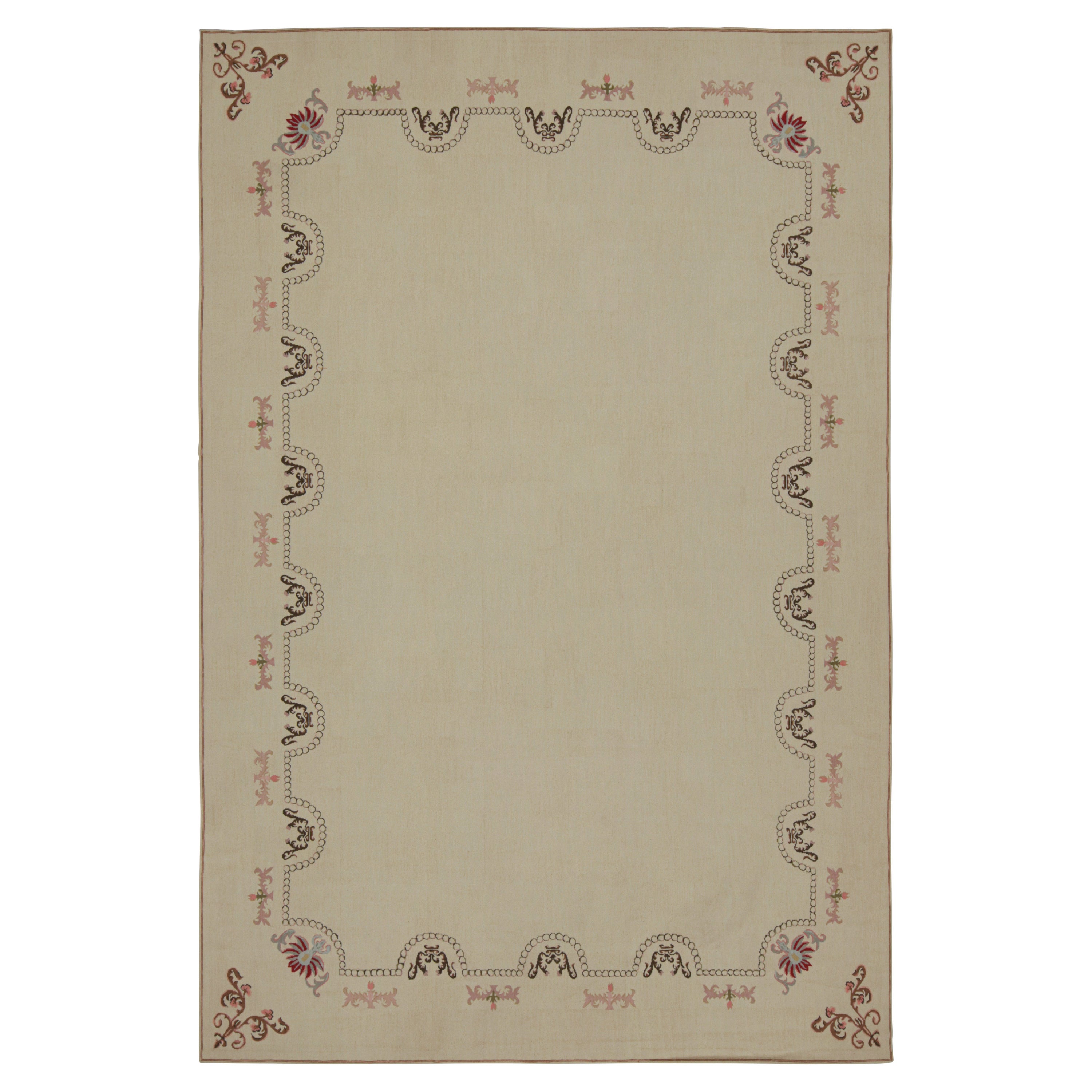 Rug & Kilim’s Aubusson Style Flatweave Rug with an Open Field and Floral Pattern For Sale
