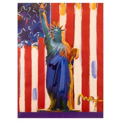 Peter Max United We Stand Signed Mixed Media Acrylic Painting on Paper 2001