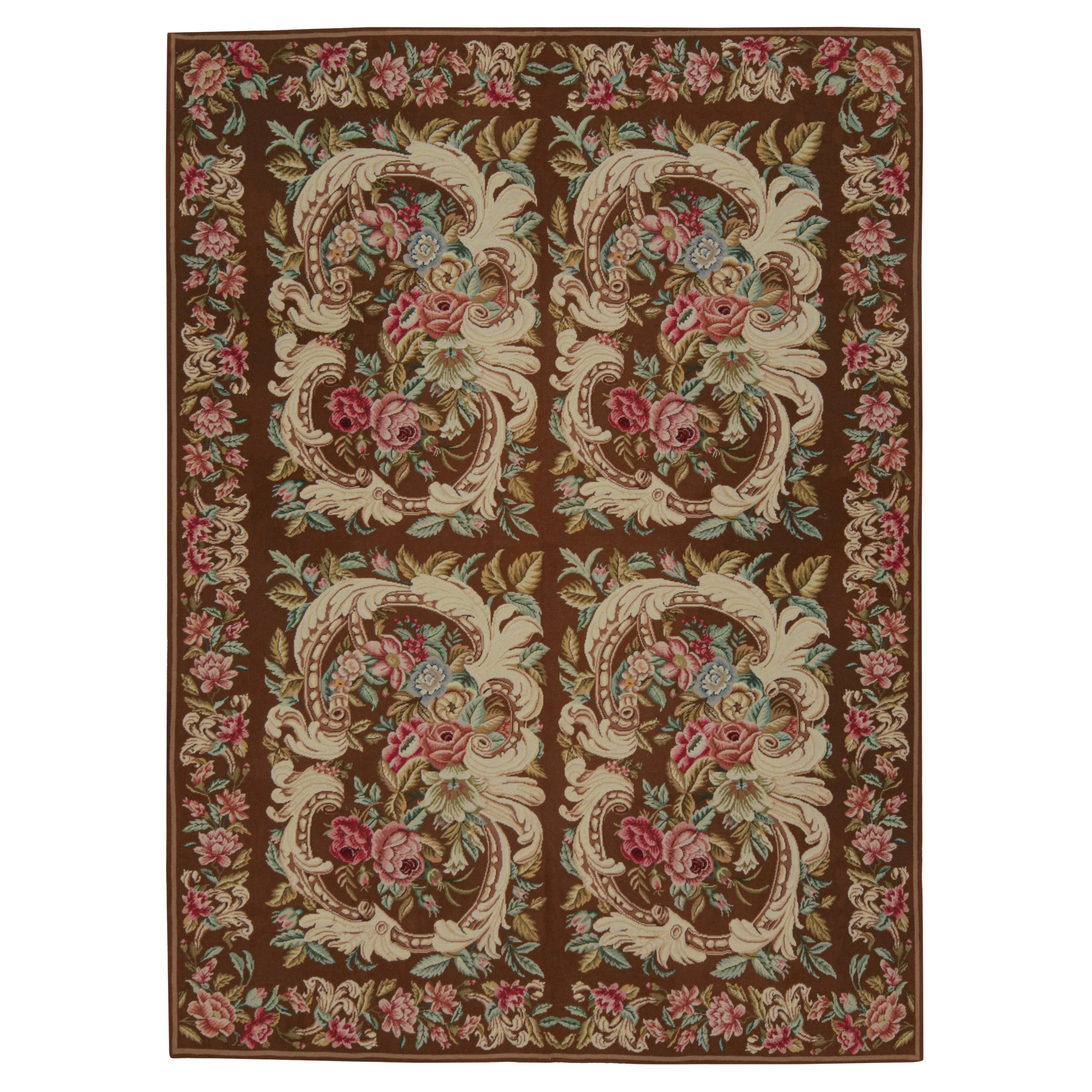 Rug & Kilim’s European Style Flatweave Rug in Brown with Botanicals “Acanthus”  For Sale