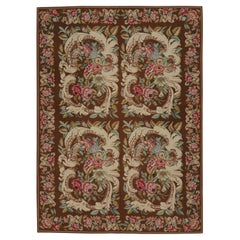 Rug & Kilim's Flachgewebeteppich im europäischen Stil in Brown mit botanischem Acanthus 