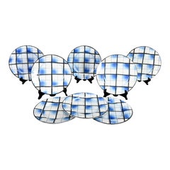 Platos llanos de cerámica azul de mediados del siglo XX Erphila Edimburgo Fabricados en Italia