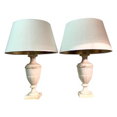Retro Pair of Carved Alabaster Table Lamps