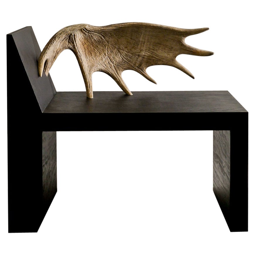 Very Rare Rick Owens "Tomb Stag Bench" in Black Stained Plywood and Horn, 2000s
