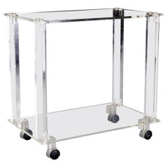 Retro Two Tier Solid Acrylic Bar Cart  or Side Table on Casters 