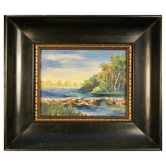 Antique Miniature Landscape Oil Painting - Initialed - Early 20th Century