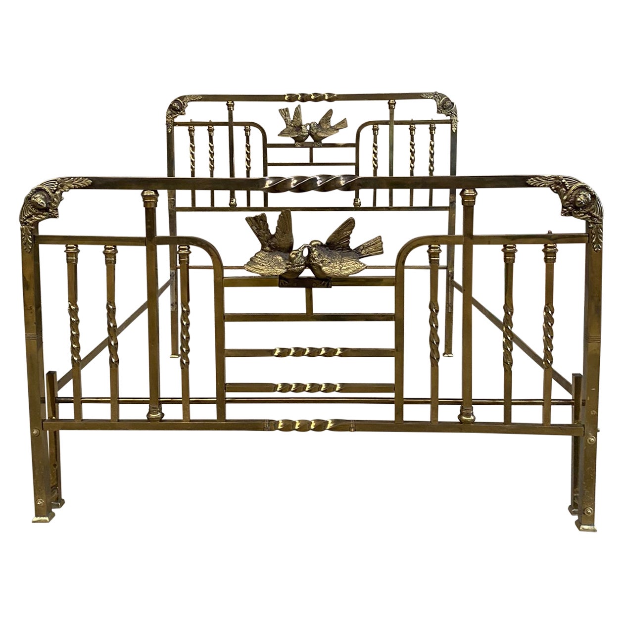 Antique Brass Bed Italian Art Nouveau Period Bronze Eros