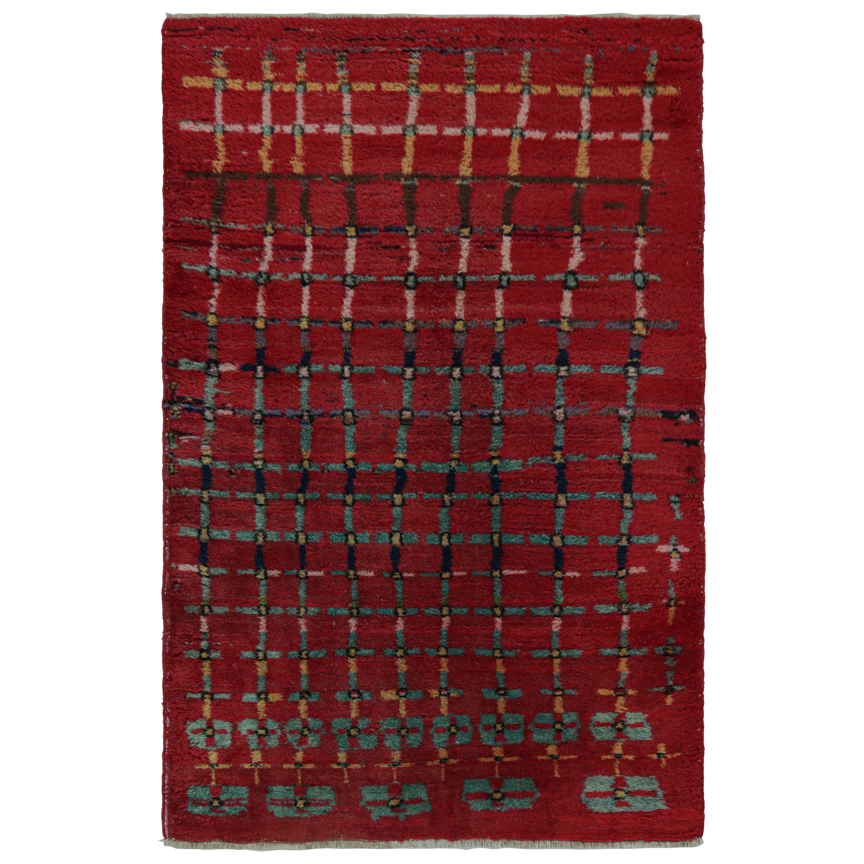 Vintage Zeki Müren Art Deco Rug in Red with Geometric patterns, from Rug & Kilim For Sale