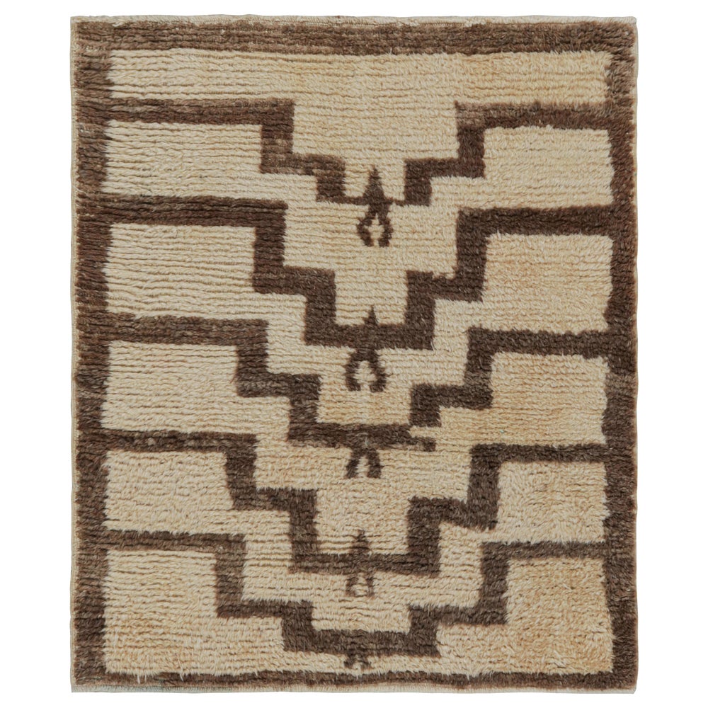 Vintage Tulu Rug in Beige, with Brown Geometric Patterns, from Rug & Kilim  For Sale