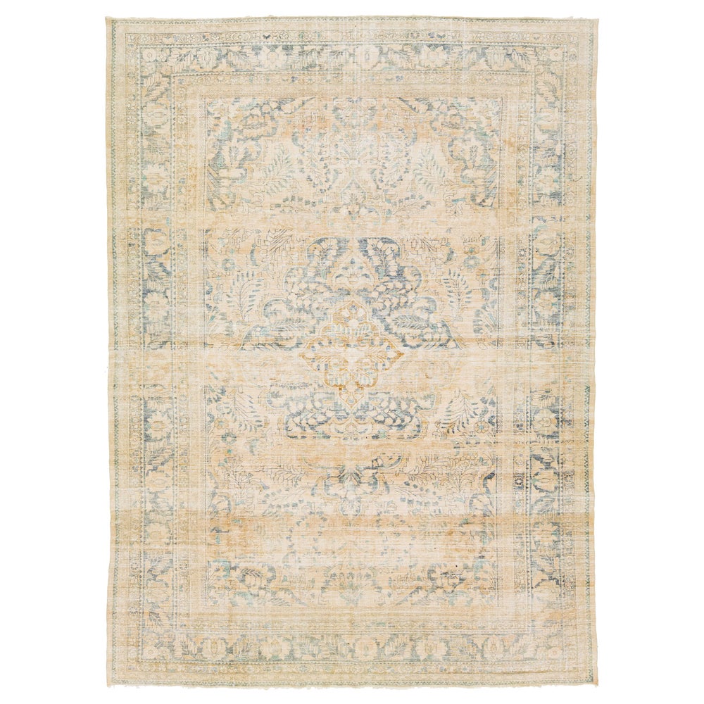 Antike Medaillon Persisch Malayer Beige Wolle Teppich HandCrafted in den 1910er Jahren