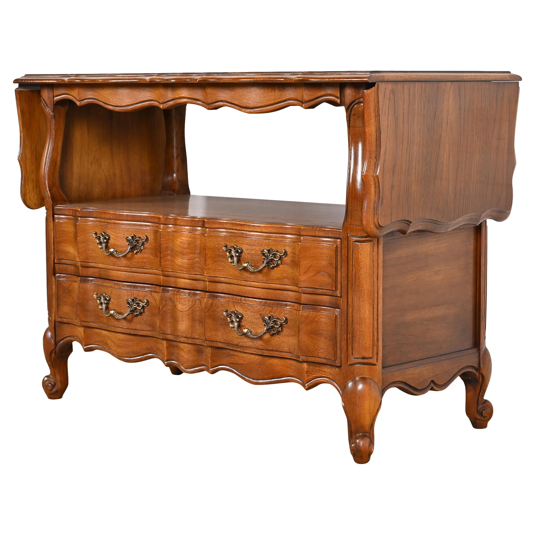 Thomasville French Provincial Louis XV Pecan Buffet Server or Bar Cabinet For Sale